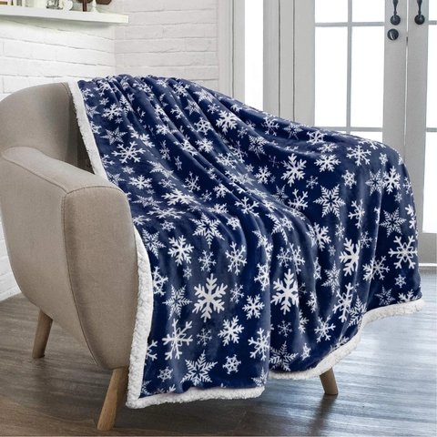 Omkeerbare Flannel Sherpa Deken Zachte Warme Ruit Sneeuwvlok Gooi Voor Bank Kantoor Huis Winter Kerstmis Decoratief