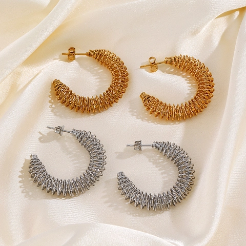 Orecchini A Cerchio A Forma Di C In Acciaio Inossidabile Da Donna Design A Spirale Filo Avvolto Moda Europea