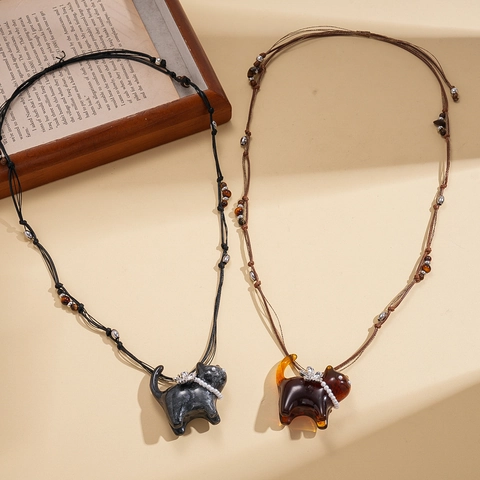 Collar De Suéter Con Colgante De Gato Vintage Con Perla Artificial De Imitación Piedra Ojo De Tigre Resina Joyería Para Mujer