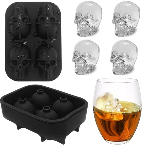 Skull Shape Ice Cube Tray Food Grade Silicone Mold Flexible Reusable Novelty For Whiskey Cocktails Halloween Parties Home Bar