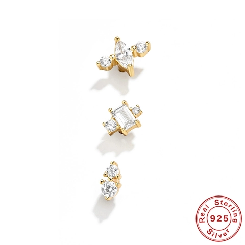 925 Sterling Silver Geometric Stud Earrings With Zirconia For Women Gold Electroplated Minimalist Cold Style Earrings Jewelry