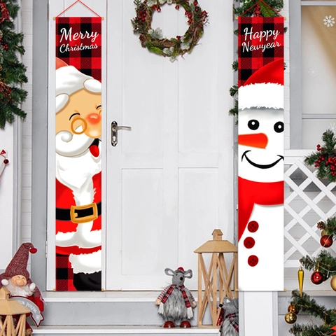 Banner Natalizio per Portico Babbo Natale Pupazzo di Neve Cartello Appeso Quadri Buffalo Tessuto Oxford Decorazione Capodanno