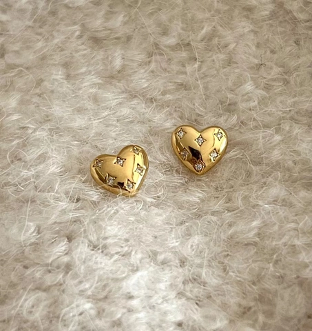 Pendientes de Botón de Corazón de Plata de Ley 925 Minimalistas Oro Plata Con Strass Incrustado Pendientes de Corazón Joyería de Moda Mujer