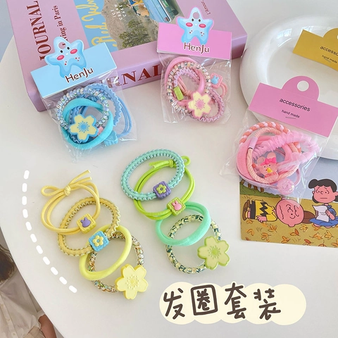 Sweet Candy Color Flower Hair Ties Elastic Scrunchies Fabric Plastic Beads Hair Accessories For Women Girls Charming