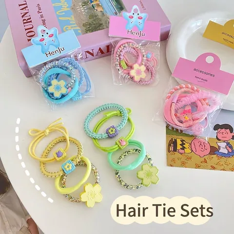 Sweet Candy Color Flower Hair Ties Elastic Scrunchies Fabric Plastic Beads Hair Accessories For Women Girls Charming
