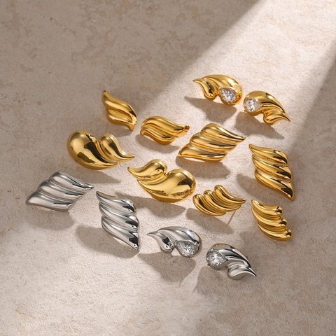 Boucles d'Oreilles Clous en Acier Inoxydable Or Argent Aile Goutte d'Eau pour Femme Bijoux Géométriques Mode Minimaliste