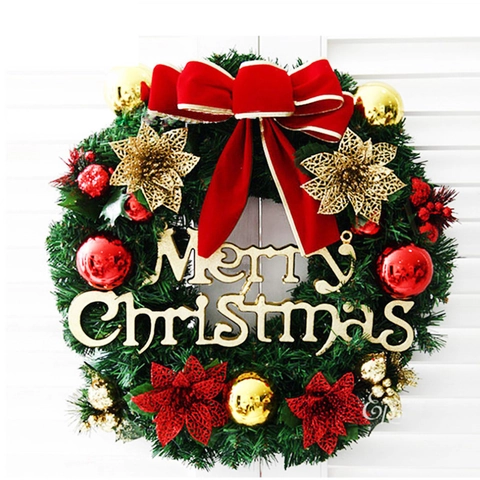 Christmas Wreath Door Hanging Artificial Pine Needle Rattan Twig Reindeer Santa Snowman Doll Ornament Festive Party Home Holiday Decor