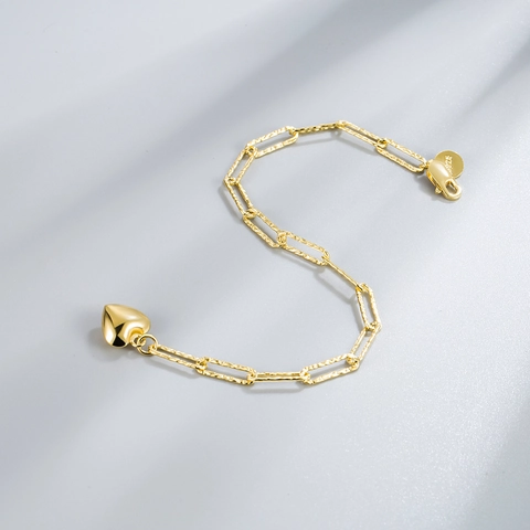 925 Sterling Silver Heart Charm Bracelet For Women Vintage Paperclip Chain Gold Silver Thai Silver Finish Fashion Jewelry Gift