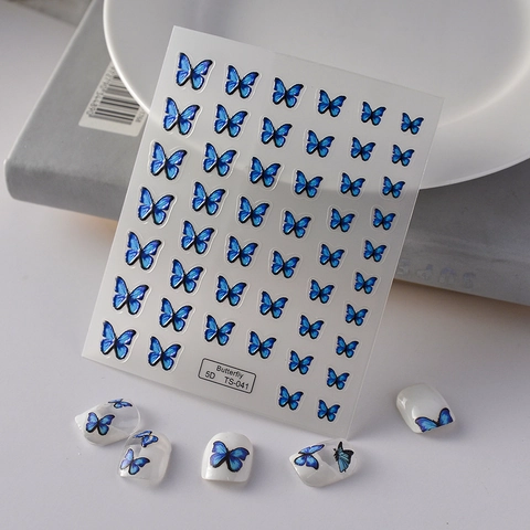 Stickers Ongles 5D Relief Papillon Coeur Dégradé Baroque Autocollants Étanche Pour Femmes