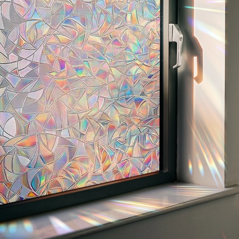 3D Statische Kleving Regenboog Raamfolie Geometrisch Schubbenpatroon Privacy Glassticker Voor Huis Kantoor Decoratie