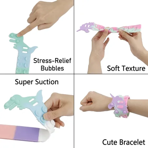 Giocattolo In Silicone Con Ventosa Per Alleviare Lo Stress Unicorno Dinosauro Bracciale Sensoriale Pop Bubble Colori Arcobaleno