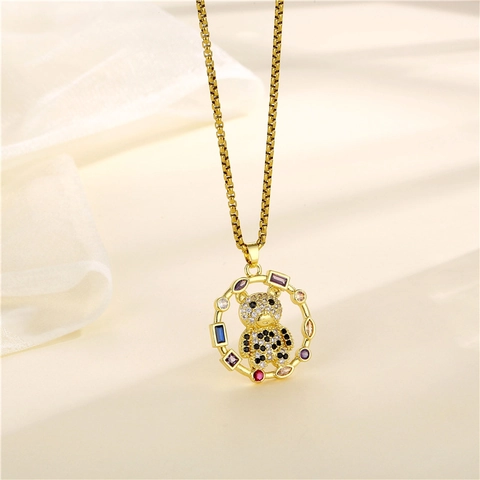 Collana Con Ciondolo A Orso Carino Zircone Colorato Catena In Acciaio Inossidabile Per Donne Gioielli Dolci