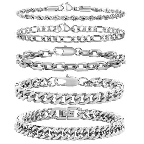 Herren Edelstahl Panzerkette Figaro Seilkette Byzantinisches Armband Streetwear Hip Hop Mode Schmuck