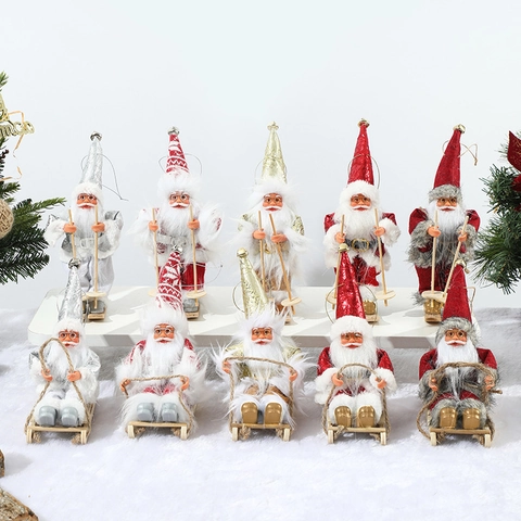 Ornamenti Bambola Babbo Natale Tessuto Plastica Legno Slitta Sci Figurine In Piedi Decorazioni Festive Da Scrivania
