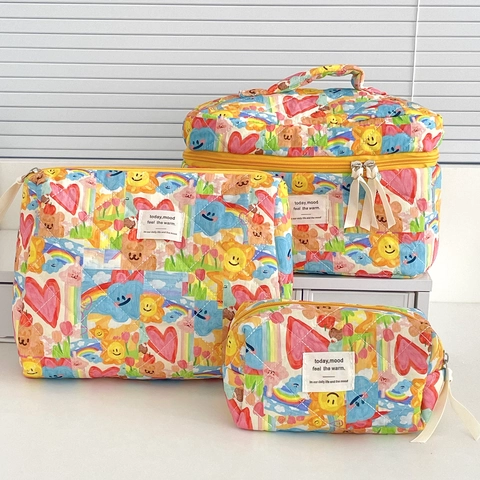 Gesteppte Kosmetiktasche Graffiti-Druck Kulturbeutel Für Reisen Bunte Muster Reißverschluss Handtasche