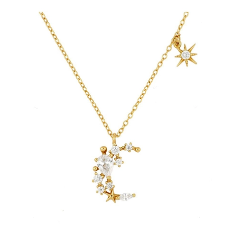 Mondsichel Und Stern Halskette S925 Sterlingsilber Kette Zirkonia Kupfer Anhänger Für Damen