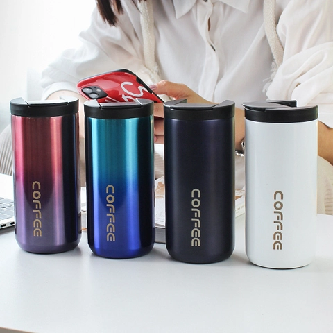 304 Stainless Steel Insulated Coffee Mug Travel Tumbler With Leakproof Flip Lid Portable Vacuum Flask For Car Office