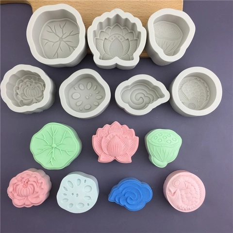 Silicone Mold For DIY Soap Candle Making Lotus Koi Fish Lucky Cloud Flower Shape Chinese Style Baking Tool