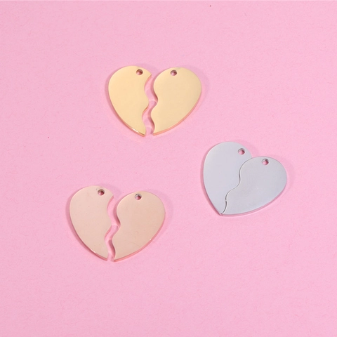 Colgantes Corazón Dividido Acero Inoxidable Pulido Espejo Componentes Para Joyas DIY Accesorios Collar Parejas