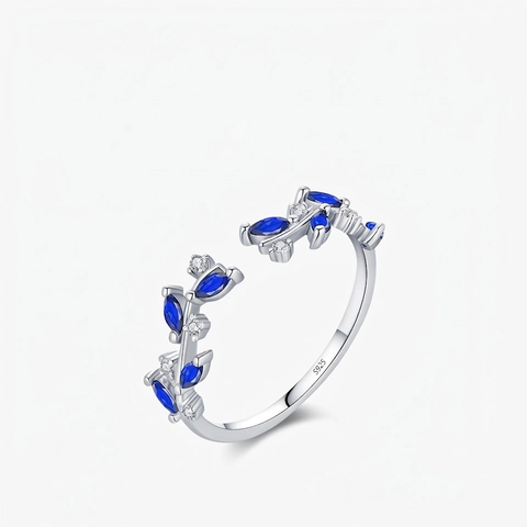 925 Sterling Silver Ring Blue Marquise Zircon Leaf Vine Adjustable Open Finger Jewelry For Women