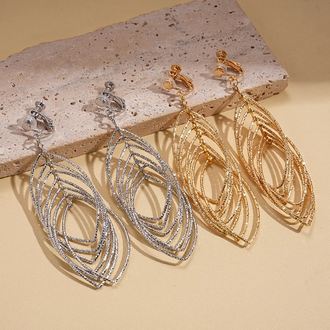 Orecchini A Foglia Cava Multistrato Geometrici Clip Per Orecchie Non Perforate Trama Metallica Per Donne Gioielli Moda