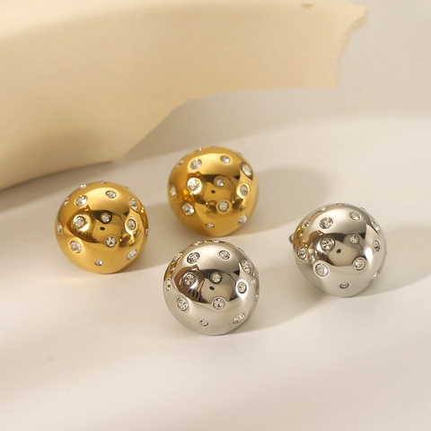 Orecchini A Sfera Bombati Placcati Oro 18K Acciaio Inossidabile Geometrici Strass Gioielli Alla Moda Per Donna