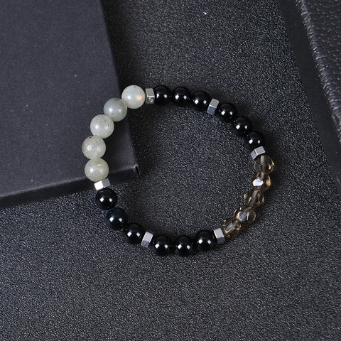 Natural Stone Beaded Bracelet Obsidian Moonstone Hematite Protection Aura Negative Energy Healing Jewelry Unisex Handmade