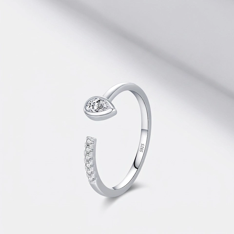925 Sterling Silver Ring Pear Shape Water Drop Zircon Adjustable Open Jewelry For Women Elegant Fashion