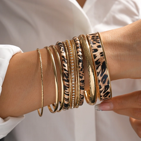 Armreif Armbänder Mit Leopardenmuster Leder Und Legierung Straß Akzenten Vintage Modeschmuck Für Damen