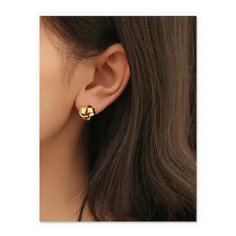 Vintage Woven Knot Stud Earrings Brass 18K Gold Plated With 925 Sterling Silver Earring Post Elegant Minimalist Jewelry