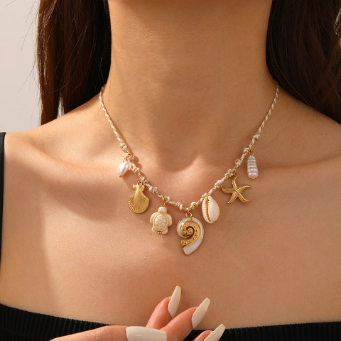 Bohemian Woven Rope Necklace Stainless Steel Pendant Heart Sun Fruit Sea Shell Charms Handmade Beach Resort Jewelry For Women