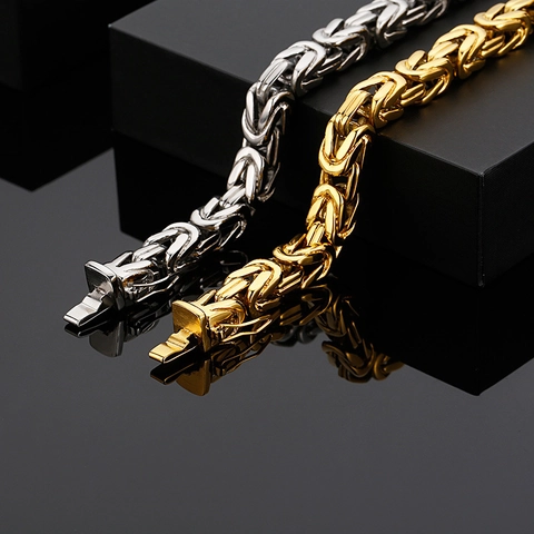 Pulsera De Cadena Bizantina Para Hombre Acero Inoxidable Pesado Estilo Hip Hop Punk Joyería
