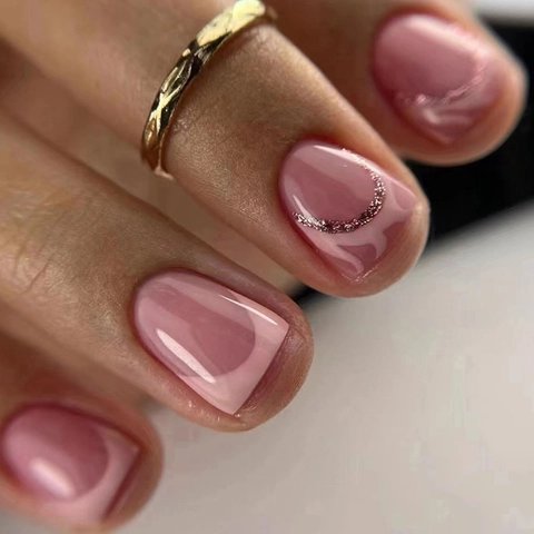 Unghie Finte Corte Francesi Press On Rosa Glitter Linea Ondulata Unghie Artificiali Stile Dolce Ins Per Donne