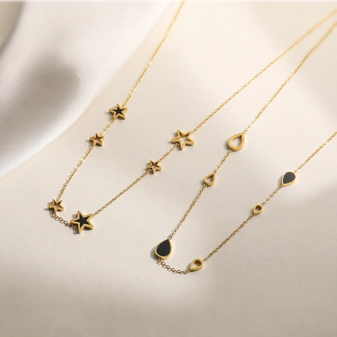 18K Gold Plated Stainless Steel Pendant Necklace For Women Star Heart Teardrop Enamel Drip Oil Fashion Jewelry