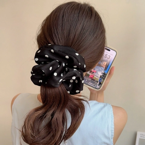 Elastici Per Capelli In Raso Chiffon A Pois Scrunchies Oversize Porta Coda Di Cavallo Elegante Per Donne Ragazze