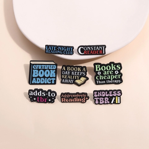 Cartoon Book Lover Enamel Pin Alloy Brooch With Inspirational Quotes Motivational Letter Badge For Backpack Clothes Reader Jewelry Gift