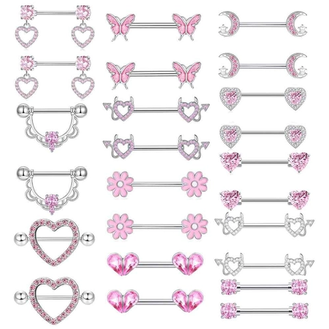 Edelstahl Pink Strass Herz Schmetterling Mond Brustwarzenring Für Damen Unisex Body Piercing Barbell Schmuck