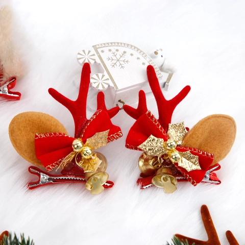 Christmas Reindeer Antler Hair Clips With Bells Bowknot Mushroom For Kids Women Festive Party Decorations Hair Accessories