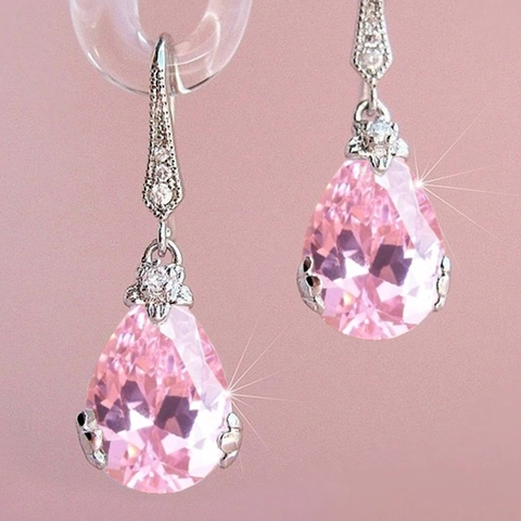 Druppelvormige Zirkonia Hangende Oorbellen Koper Elegant Bruidshuwelijk Sieraden Glinsterend