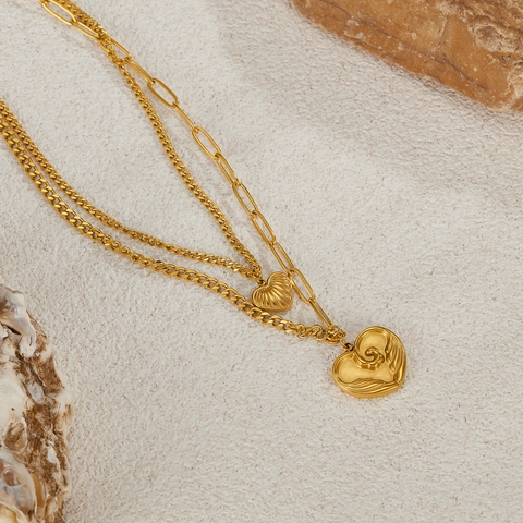 Vintage Roestvrijstalen Dubbellaagse Hart Hanger Ketting Goud Vergulde Multi Rij Ketting Sieraden Voor Vrouwen Dagelijks Dating Accessoires