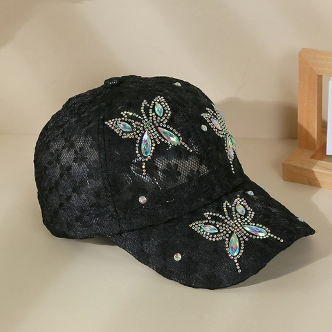 Berretto Da Baseball Pizzo Rete Strass Farfalla Cavo Traspirante Parasole Moda Donne Cappello Da Sole