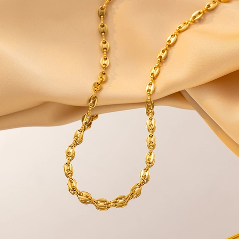 Minimalistische Titanstahl Kaffeebohne Schweinenase Kette Halskette Für Damen Gold Silber Galvanisierte Schlüsselbein Gliederkette Schmuck Geschenk