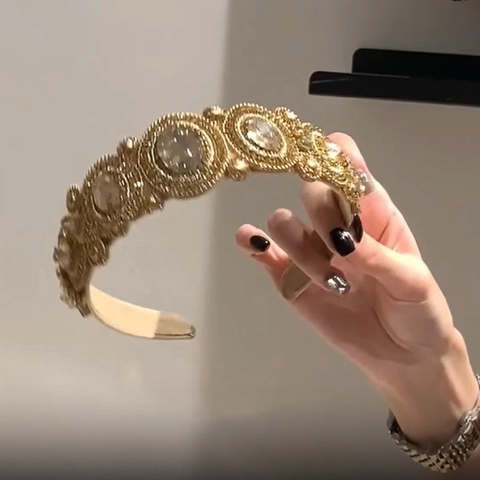 Cerchietto Barocco Vintage Da Donna Lussuoso Strass Cristallo Lega Perline Cerchio Per Capelli Lucido Ampio Accessorio Retrò