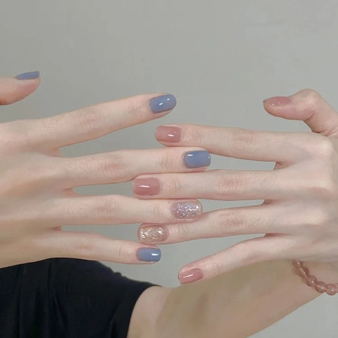 Press On Nails Short Square Colorful Shimmer Gradient Minimalist Sweet Style For Women False Nails