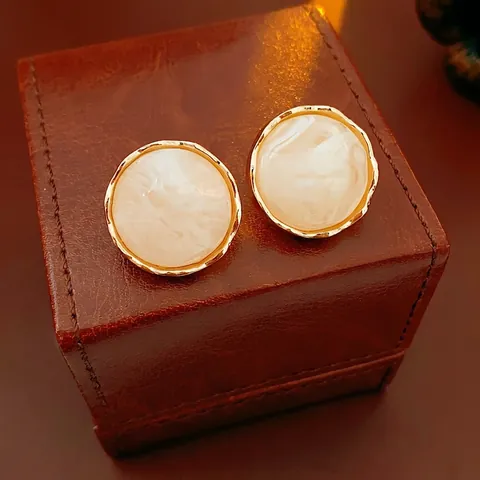 Boucles D'oreilles Rondes Texture Marbre Acrylique Alliage Cadre Doré Style Rétro Français Femmes Tige En Argent
