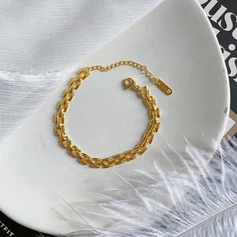Minimalistisches Titanstahl Uhrenarmband Kette Armband Für Damen 18K Vergoldet Elegantes Verstellbares Geometrisches Gliederketten Schmuck Geschenk