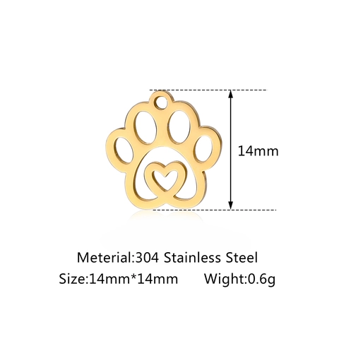Dijes De Acero Inoxidable 304 Con Huella De Corazón Hueca Para Hacer Joyas DIY Colgantes De Animales Pulidos