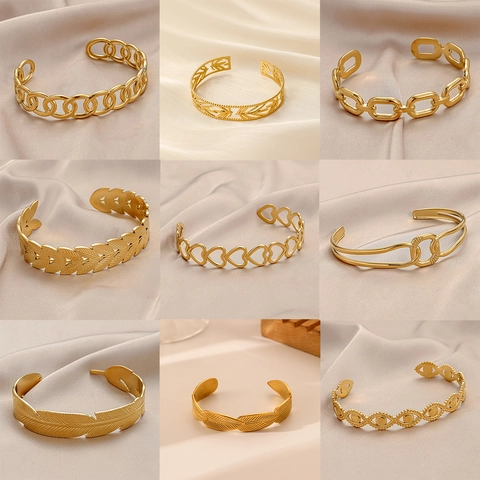 Bracciale Rigido Aperto In Acciaio Al Titanio Da Donna Cuore Cavo Occhio Del Male Serpente Design Foglia Gioielli Di Lusso