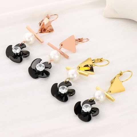 Pendientes Colgantes De Acero Inoxidable Con Perla Artificial De Concha Para Mujer Flor Espiral Circonio Joyería De Moda