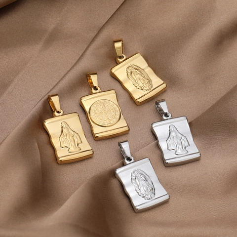 Colgantes De Cruz De Acero Inoxidable Con Relieve Vintage Medallas Religiosas Virgen María San Benito Para Collar DIY